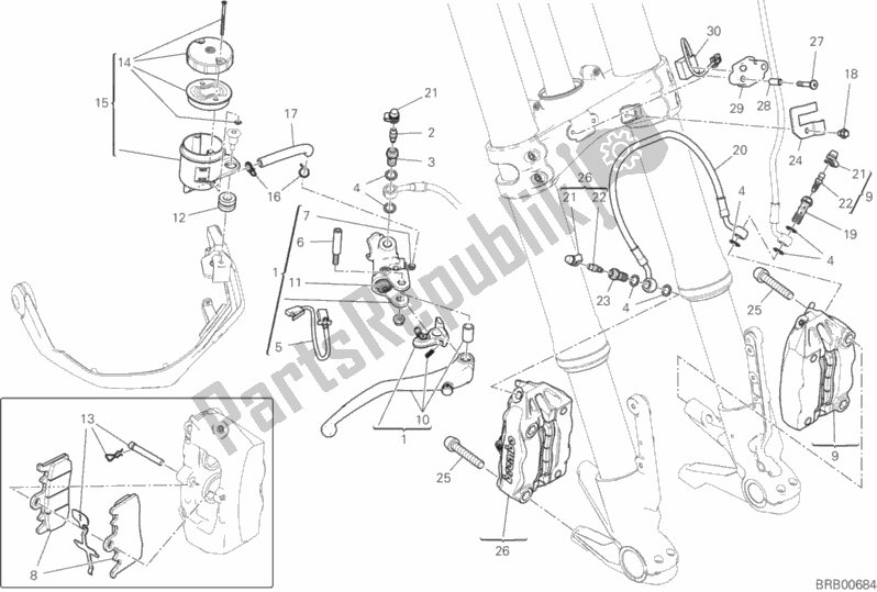 Tutte le parti per il Sistema Frenante Anteriore del Ducati Multistrada 1260 Enduro 2019
